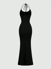 Vestido Longo Preto Fabi Feminino em Malha com Elastano