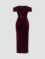 Vestido Longo Vermelho Vanie Feminino em Veludo Elegante