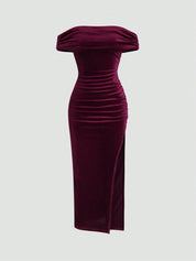 Vestido Longo Vermelho Vanie Feminino em Veludo Elegante