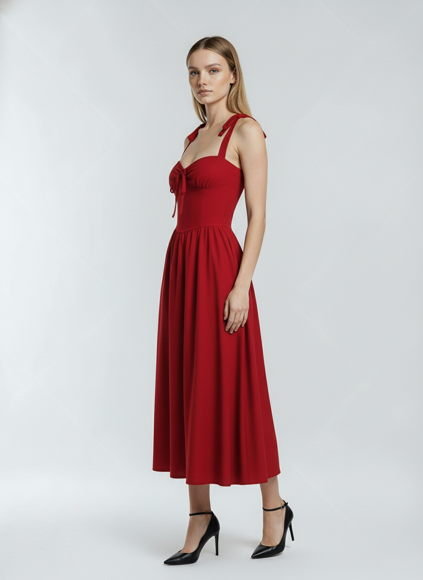 Vestido Midi Vermelho Feminino Tavia Slim Fit