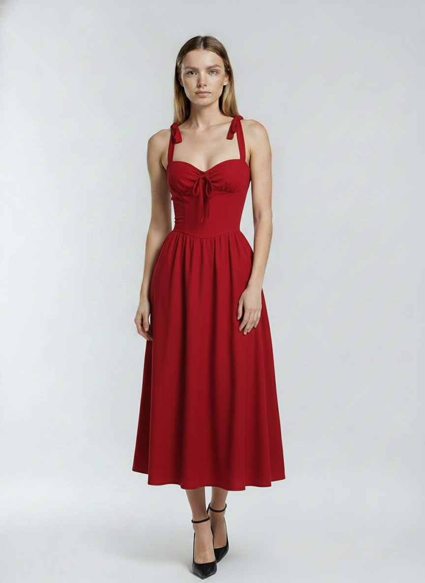 Vestido Midi Vermelho Feminino Tavia Slim Fit