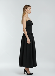 Vestido Midi Preto Feminino em Malha
