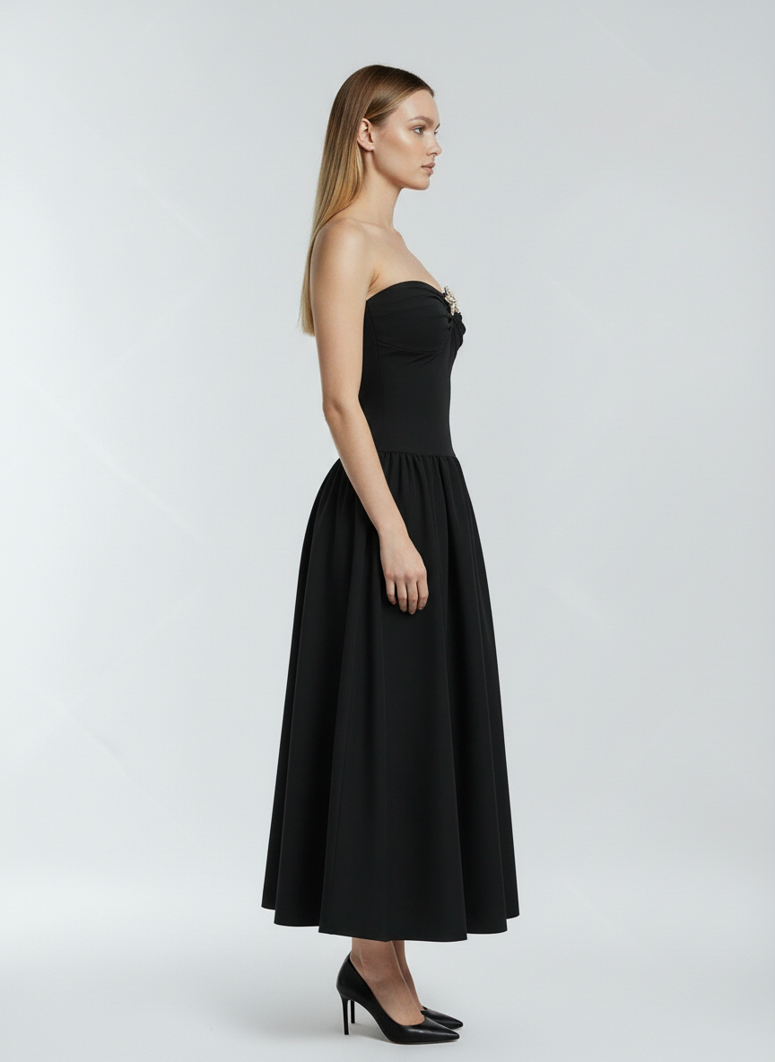 Vestido Midi Preto Feminino em Malha