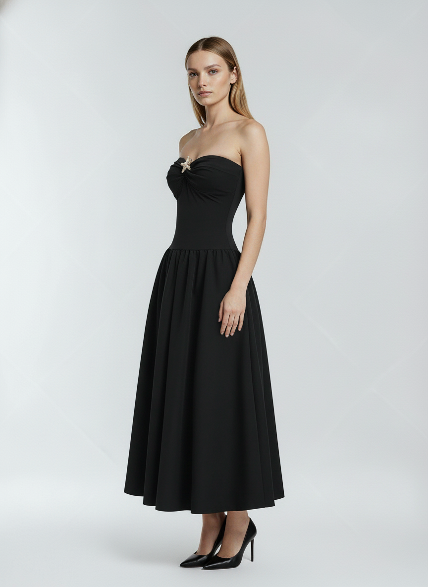 Vestido Midi Preto Feminino em Malha